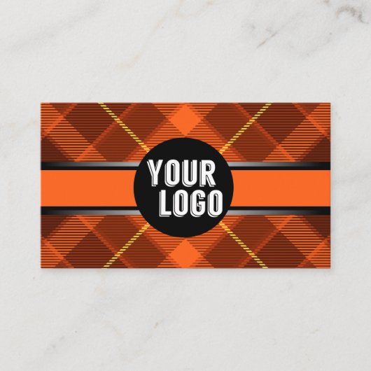     Logo & QR-code toevoegen Oranje geruit modern  Visitekaartje (Voorkant)