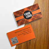     Logo & QR-code toevoegen Oranje geruit modern  Visitekaartje