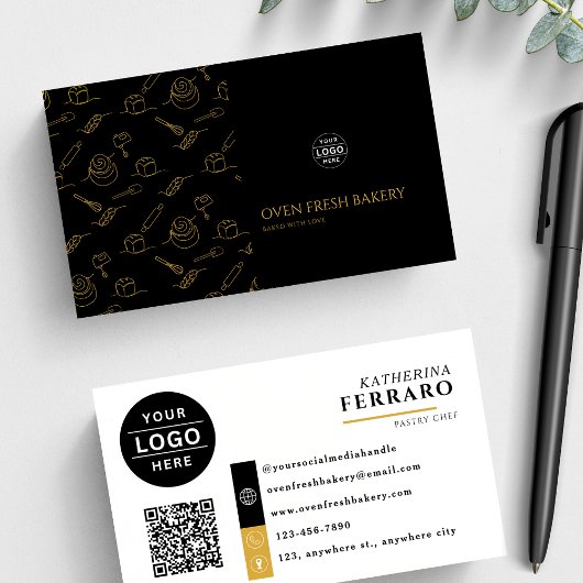 Logo QR Code Zwart Goud Bakkerij Visitekaartje
