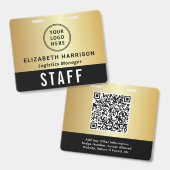 Logo QR-code Zwart Gouden Event Toegangsbewijs Badge (Voor- en achterkant)