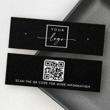 Logo QR code zwarte stud oorbel display kaart