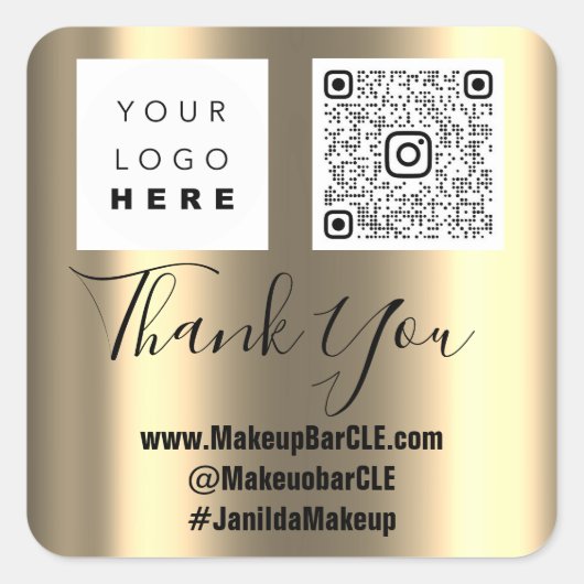 Logo QRCode Naam Hartelijk dank Winkelen Faux Gold Vierkante Sticker (Voorkant)