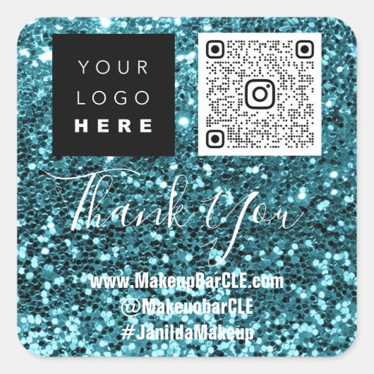 Logo QRCode Name Dank Shopping Social Blue Vierkante Sticker (Voorkant)