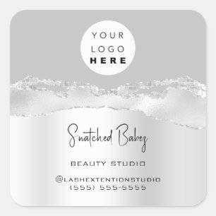 Logo QRCode Online Shop Glitter Silver Grey Stroke Vierkante Sticker