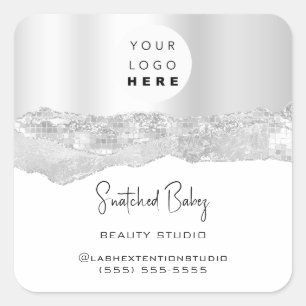 Logo QRCode Online Winkel Glitter Zilver Grijs Wit Vierkante Sticker