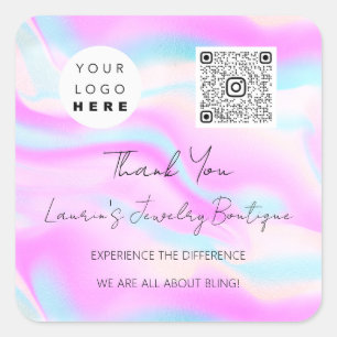 Logo QrCode Online Winkelholografisch Roze blauw Vierkante Sticker