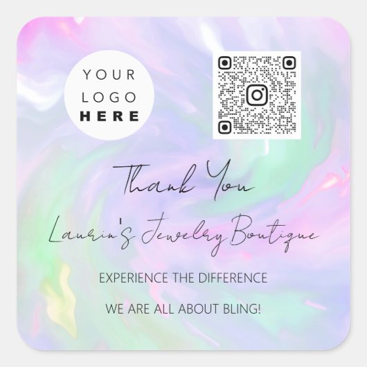 Logo QrCode Online Winkelholografisch Vierkante Sticker (Voorkant)