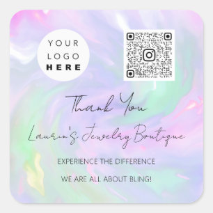 Logo QrCode Online Winkelholografisch Vierkante Sticker