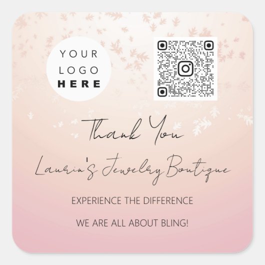 Logo QrCode Online Winkelpoeder Roos Vierkante Sticker (Voorkant)