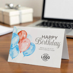 Logo Red Blue Balloons Corporate Happy Birthday Kaart