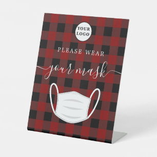 Logo red Plaid draag een maskerteken Reclamebord Met Voetstuk