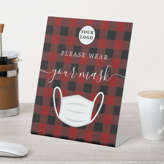 Logo red Plaid draag een maskerteken Reclamebord Met Voetstuk (Insitu)