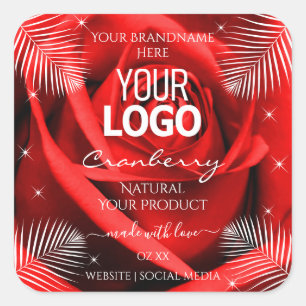 Logo rode rode rozenpalmbladeren Productlabels Vierkante Sticker