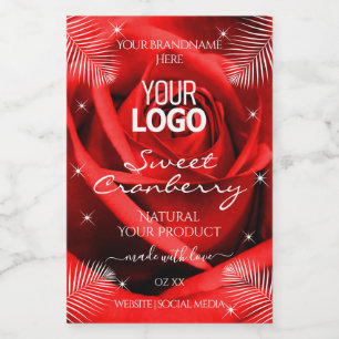 Logo rode rode rozenpalmbladeren Productlabels Voedselcontainer Etiket