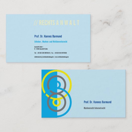 Logo rond abstrait carte de visite bleu jaune (Devant / Derrière)