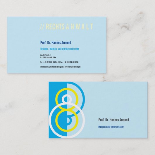 Logo rond abstrait carte de visite bleue jaune (Devant / Derrière)