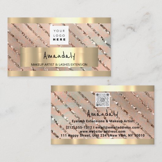 Logo rose QR CODE Carte de visite métallique (Devant / Derrière)