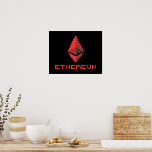 Logo rouge Ethereum ETH 8 bits | Poster (Cuisine)