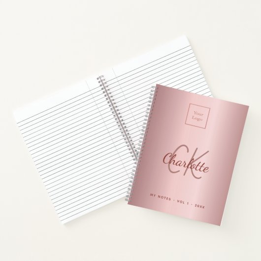 Logo roze monogram metaal elegante zaken notitieboek (Binnen)