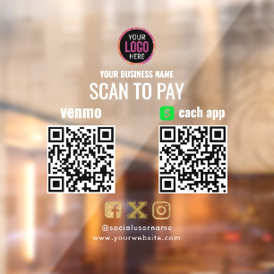 Logo Scan om te betalen CashApp Venmo QR-code Raamsticker