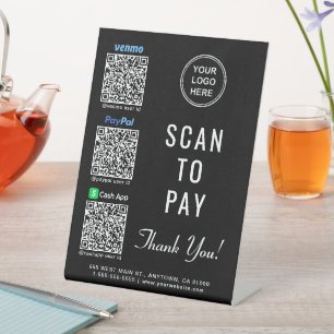 Logo Scan to Pay Venmo Paypal CashApp QR-codes Reclamebord Met Voetstuk