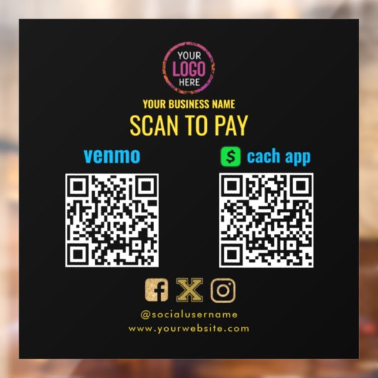 Logo Scannen naar PayPal Venmo QR-code Raamsticker (Vel 2)