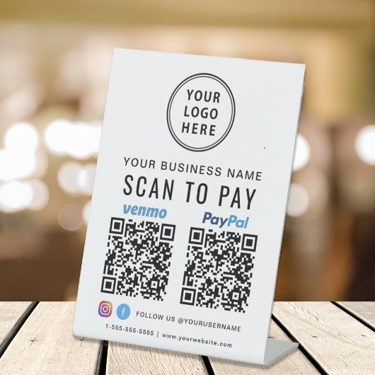 Logo Scannen naar PayPal Venmo QR-codes Reclamebord Met Voetstuk