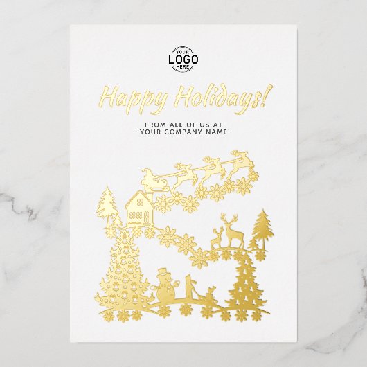 Logo Scène de Noël Or Carte Vacances Blanches (Recto)