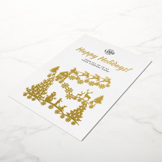 Logo Scène de Noël Or Carte Vacances Blanches (Rotation)