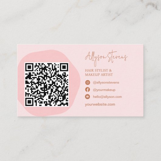 Logo script boho roze haar make-up qr code visitekaartje (Achterkant)