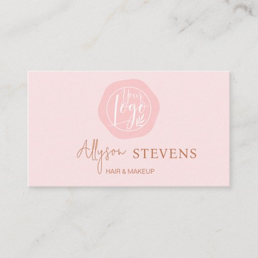 Logo script boho roze haar make-up qr code visitekaartje (Voorkant)