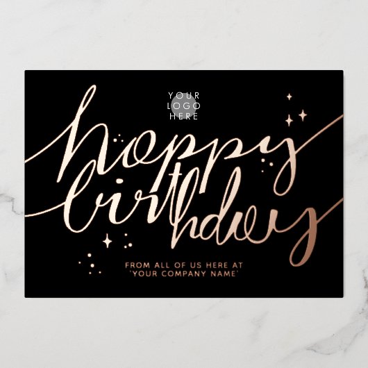 Logo Script Business Birthday Roos Gold Kaart (Voorkant)
