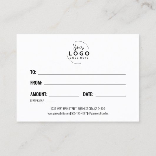 Logo Script Certificat cadeau d'entreprise bon (Dos)