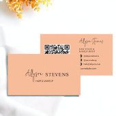 Logo script chique perzik haar make-up QR code Visitekaartje