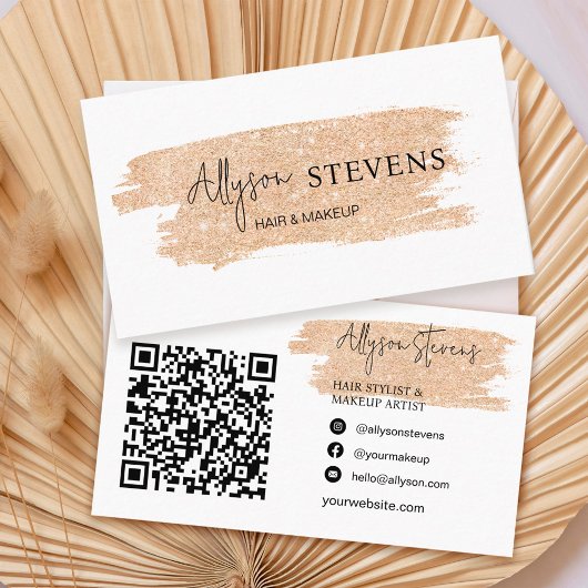 Logo script gold glitter hair make-up qr code visitekaartje
