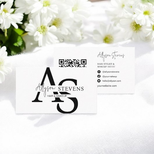 Logo Script initialen Hair Make-up QR-code Visitekaartje