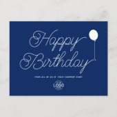 Logo Script Minimal Navy Blue Business Verjaardag Briefkaart (Voorkant)