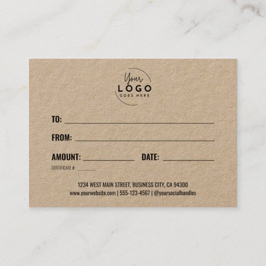 Logo Script moderne Certificat cadeau d'entreprise (Dos)