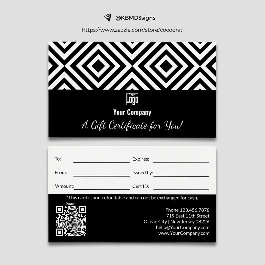 Logo simple QR Code certificat cadeau promotionnel