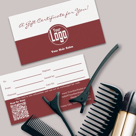 Logo simple QR Code Hairstylist Certificat cadeau