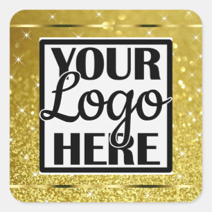Logo Sjabloon Geel Goud Glitter Sparkle Stars Vierkante Sticker