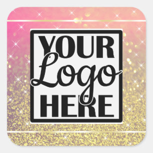 Logo Sjabloon Gold en Pink Glitter Sparkle Stars Vierkante Sticker