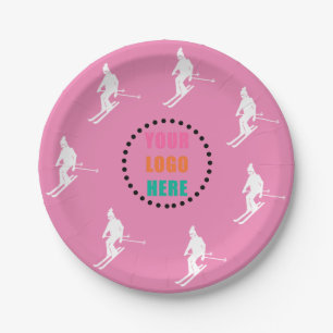 Logo Skiers Skiing Ski Pink White Papieren Bordje