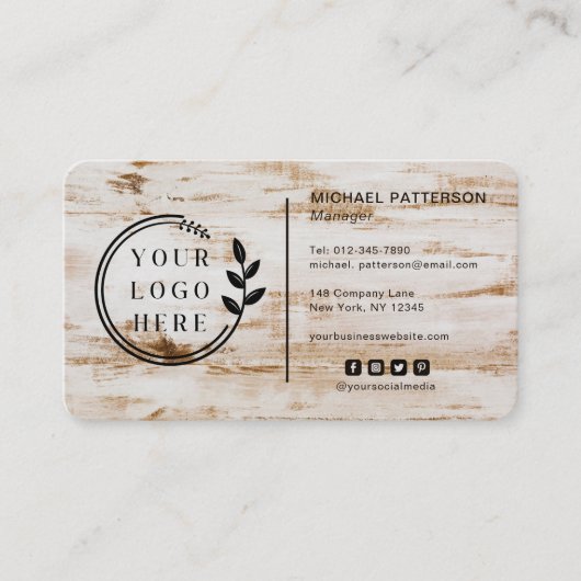 Logo Social Media QR Code Carpentry Wood Rustig Visitekaartje (Voorkant)