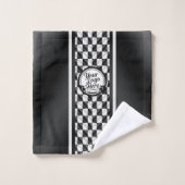 Logo Sport Noir et Blanc Damier de Course (Gant de toilette)