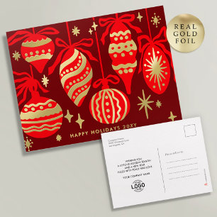 Logo Stijlvol Burgundyrood Decor Bedrijf Goud Folie Feestdagen Briefkaart