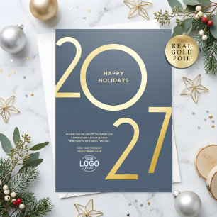 Logo Stofblauw Zakelijk Kerstfeest Goud 2027 Kaart