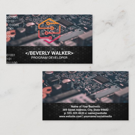 Logo technique | Carte de visite de code binaire (Devant / Derrière)
