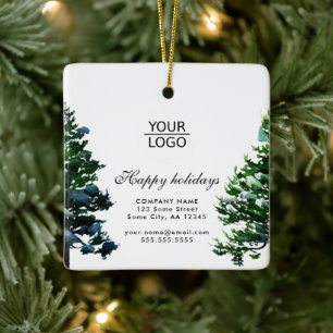 Logo Toevoegen Aangepaste Tekst Sneeuw Winterboom Keramisch Ornament