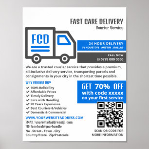 Logo van bestelwagen, reclame voor bezorgdienst poster
